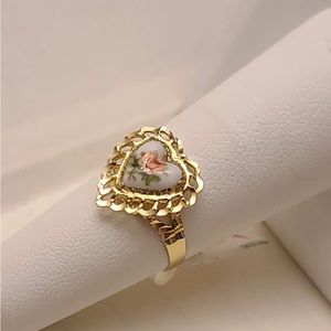 Genuine 10K Yellow Gold Enamel Heart Ring